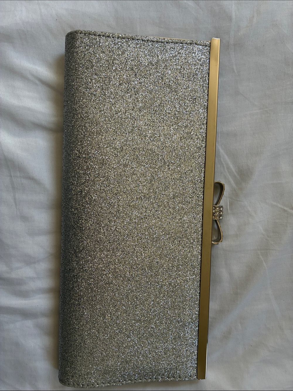 Silver Glitter Bow Clasp Evening Clutch